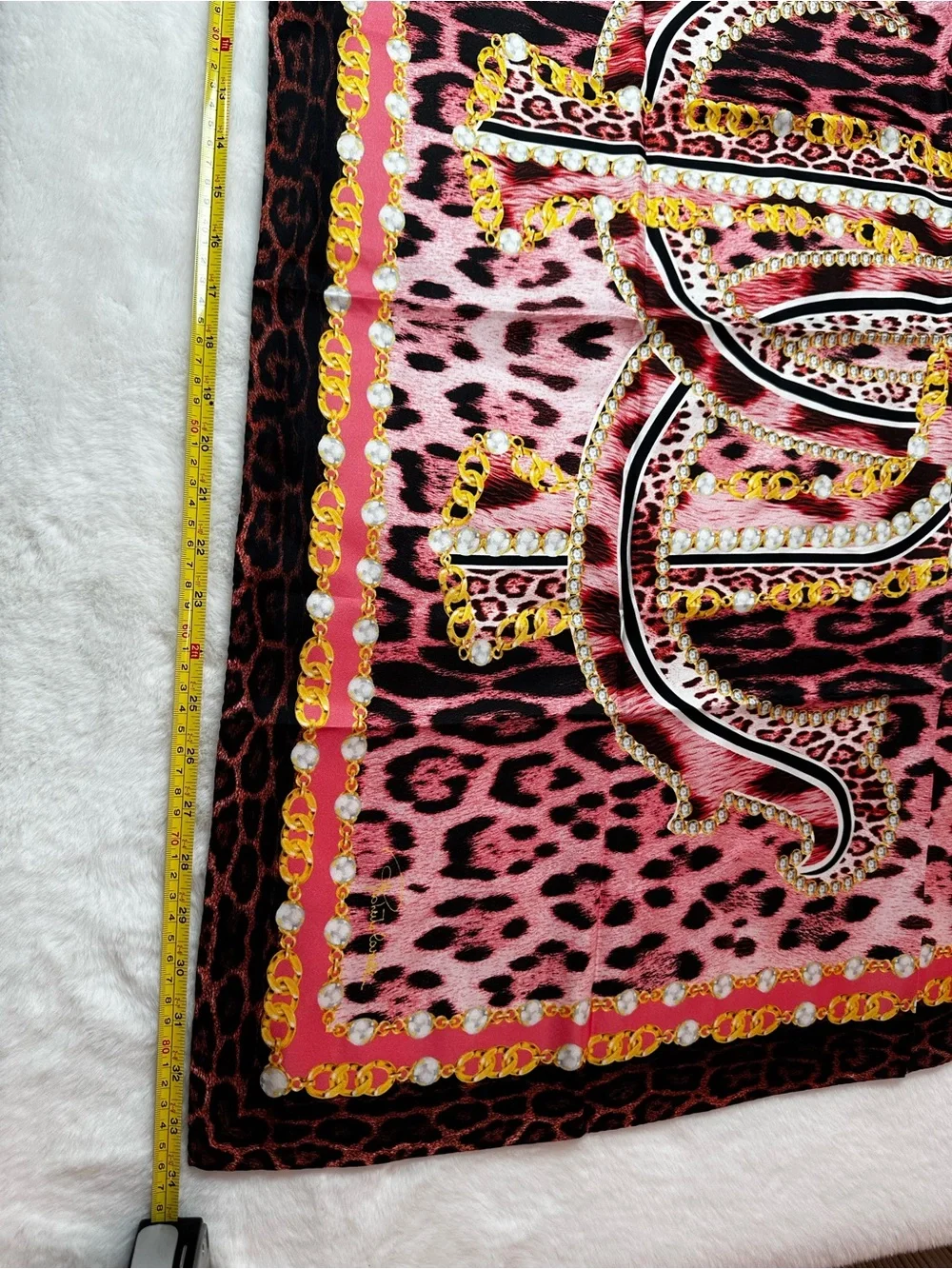 Roberto Cavalli Pink Leopard Print Silk Scarf with Gold Chain Motif